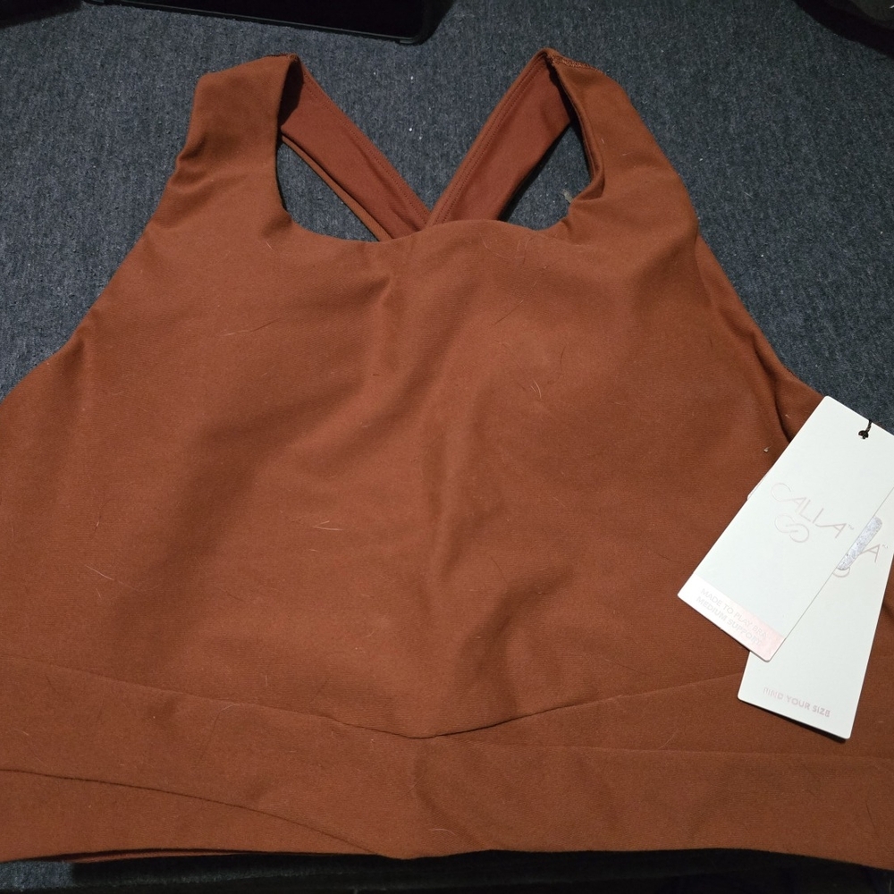 Calia LL Cross Front Sports Bra Brown Carmelized Walnut Womens XL